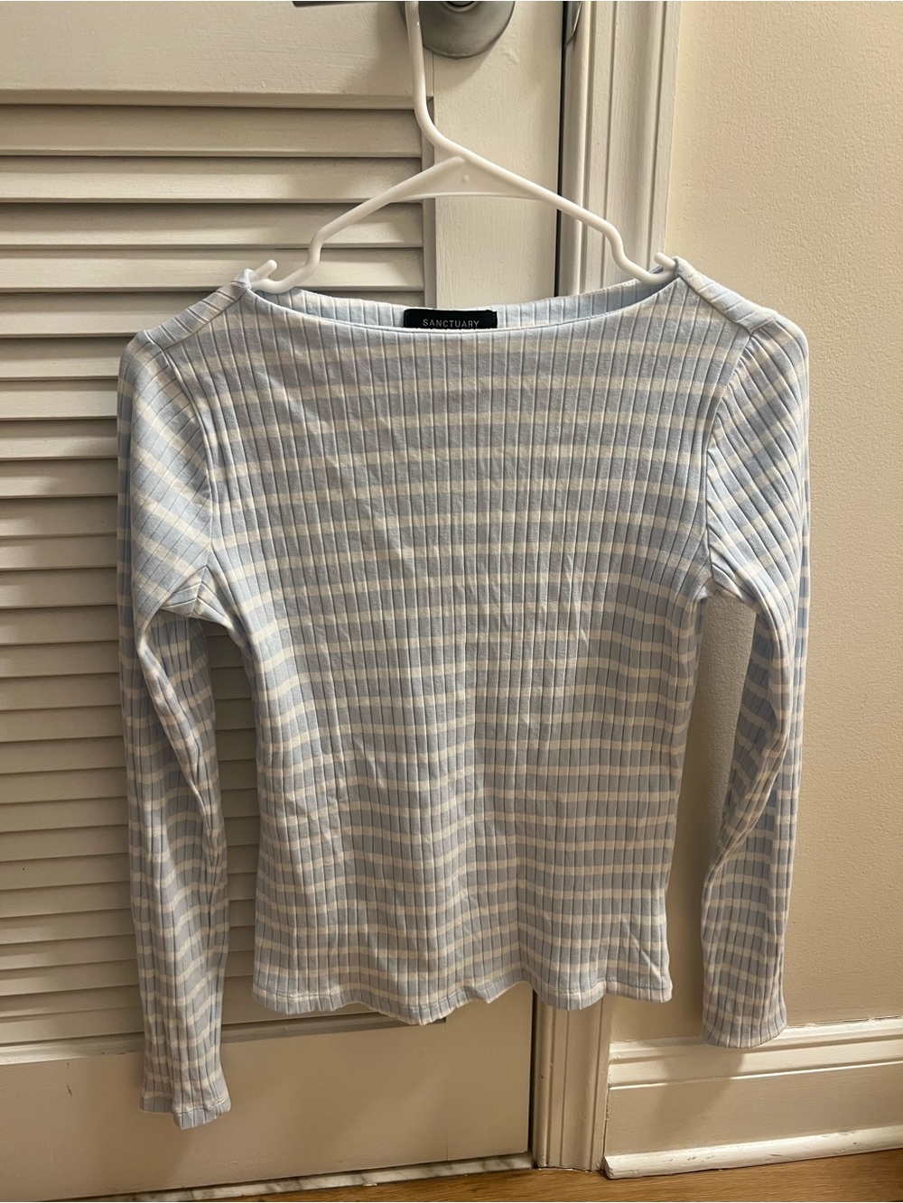 Sanctuary Light Blue & White Ribbed Knit Top